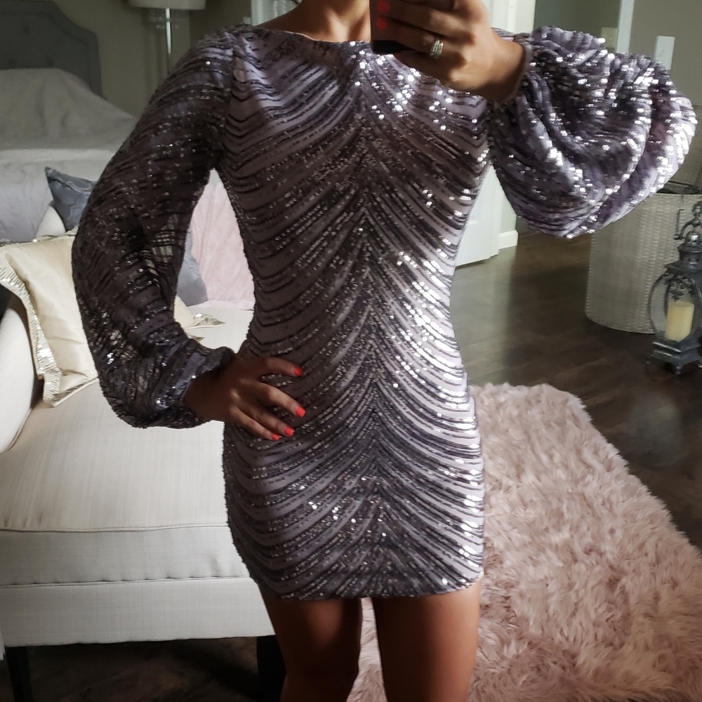 Banjul Pewter Bodycon Shiny Dress Sz Small